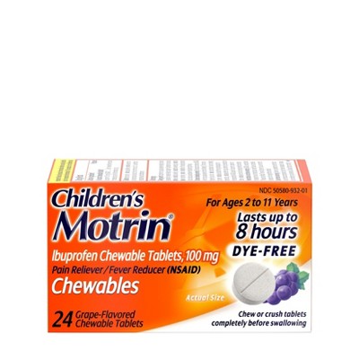 Children's Motrin Dye-Free Pain Reliever and Fever Reducer Ibuprofen (NSAID) ChewableTablets - Grape Flavor - 24ct