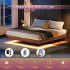 Floating Platform Bed Frame with LED Lights, Wave Wood Texture Bed with Sturdy Metal Slats, No Box Spring Needed-3irtyhousy - 2 of 4