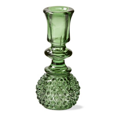 TAG Heritage Hobnail Green Glass Taper Candle Holder - 7" Tall Decorative Candle Holders for Home Decor