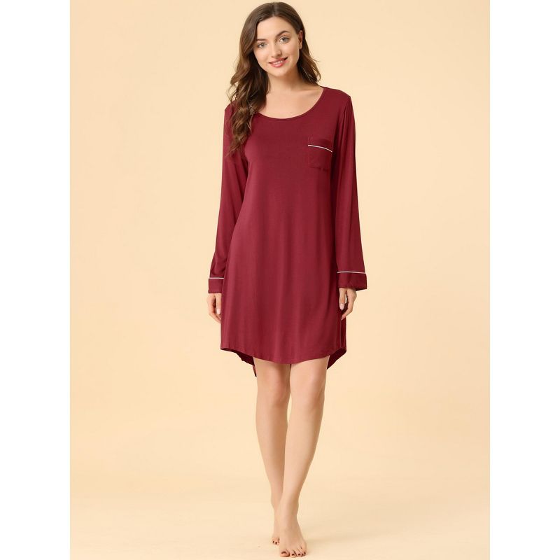 Allegra K Women's Soft Long Sleeve Mini Lounge Dress Nightgown, 3 of 7