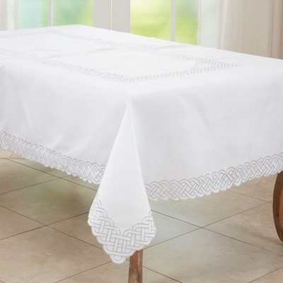 White Fabric Tablecloth with Silver Braid Embroidery