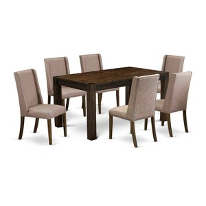 HomeStock 7-Piece Rectangle Distressed Jacobean Finish Solid Wood Top Dining Table with 6 Parson Chairs - 1 of 4