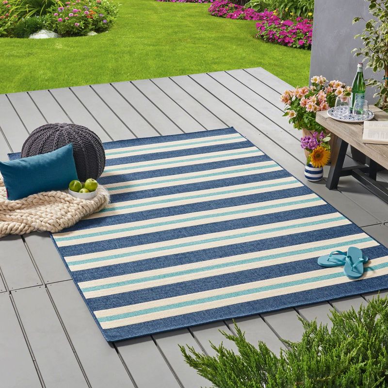 Ronan Geometric Outdoor Rug Blue/Ivory - Christopher Knight Home, 4 of 7