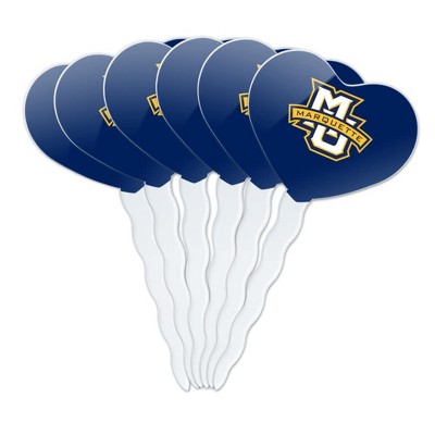 Marquette University Primary Logo Heart Love Cupcake Picks Toppers Decoration Set of 6