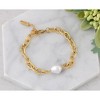 Anna-Kaci 18K Gold Plated Pearl Link Bracelet - Stainless Steel Pearl Bead Chain Bracelet Boho Chic Jewelry for Valentine's Day Birthdays - 2 of 4