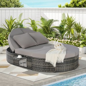 Outdoor Patio Round Recliner,Rattan Patio Recliner With Adjustable Backrests And Cushions,Recliner For Backyard Poolside-Cuddlewood - 1 of 4