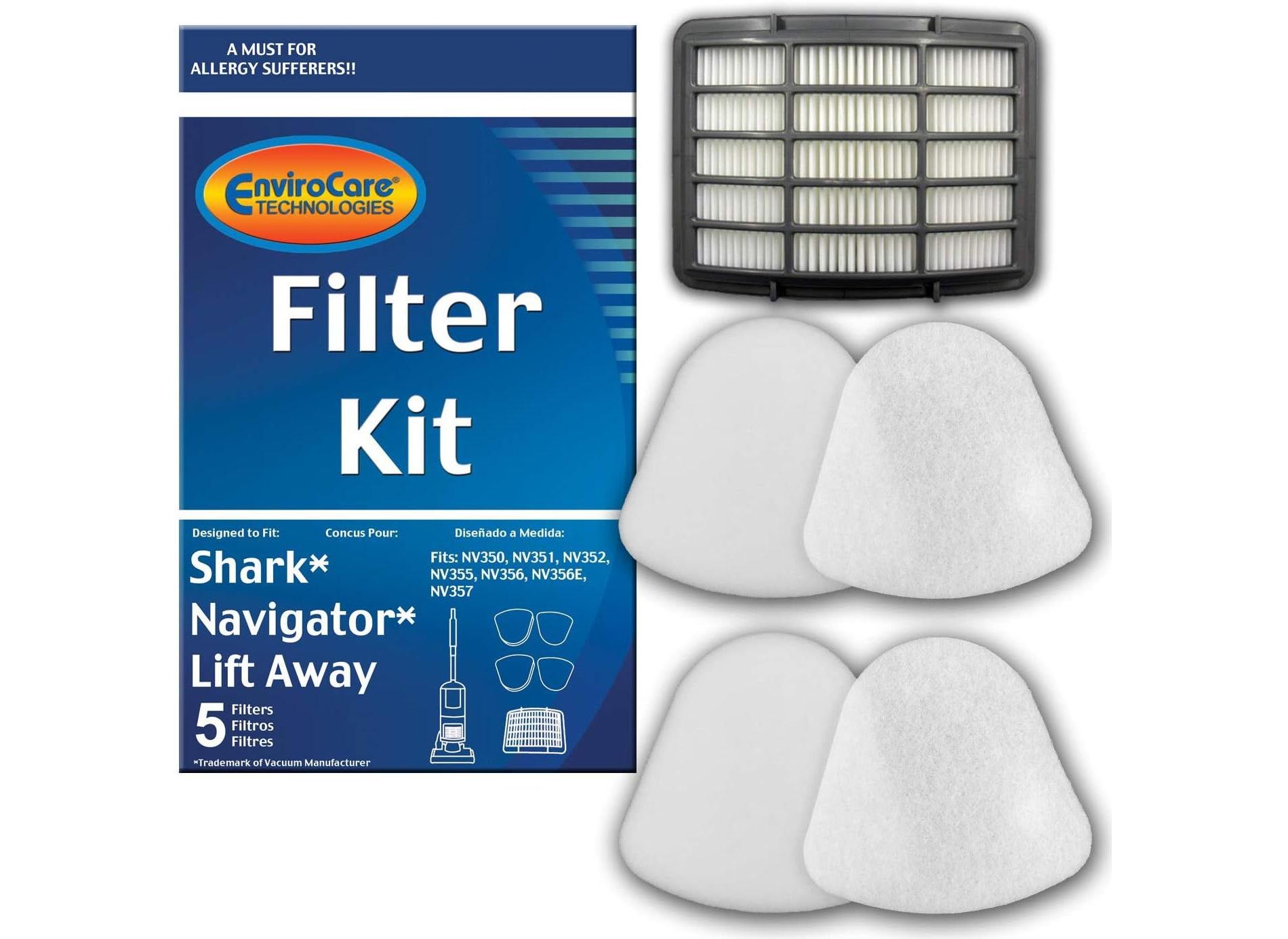 Shark Navigator Lift-Away NV350, NV351, NV352, NV355, NV356, NV356E, NV357 Pre-Filter Kit + 1 Hepa Filter. Replaces OEM #Xff350 & Xhf350