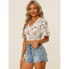 INSPIRE CHIC Women's Floral Flare Short Sleeve V Neck Summer Smocked Crop Tops - 2 of 4