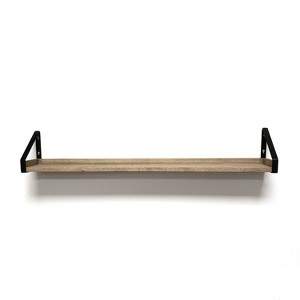 48" Solid Wood Ledge Wall Shelf with Rustic Metal Bracket Driftwood - InPlace - 1 of 4