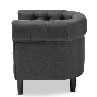 Gray Tufted Barrel Chair with Wood Frame
