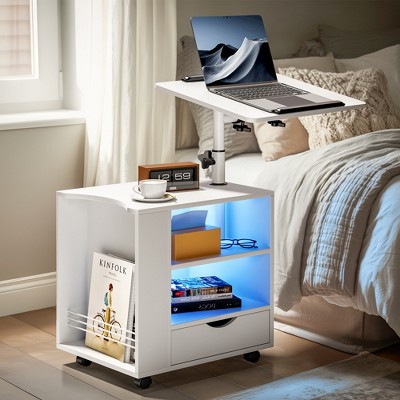 Pamapic Manufactured Wood Led Nightstand With Charging Station, Adjustable Height