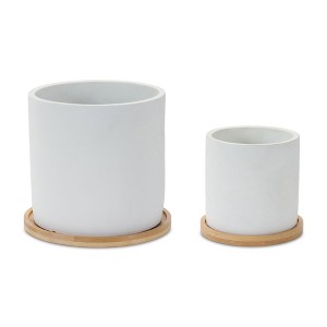 Cement Planter with Plate Set 4.25 to 6.25 in Height White Brown Containers by Melrose - 1 of 3