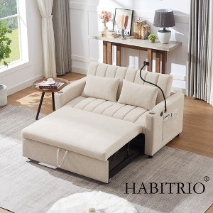55.9"W Convertible Sofa Bed, Loveseat Sofa Couch with USB Ports, Side Pockets, Cup Holders and 360° Swivel Phone Holder -HABITRIO - 1 of 4