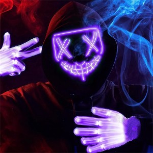 Joyfy Halloween Led Light Up Mask & Gloves for Halloween Cosplay Costume, 3 Modes Glow in The Dark Mask for Adult, Dress Up Party Accessories, Purple - 1 of 4