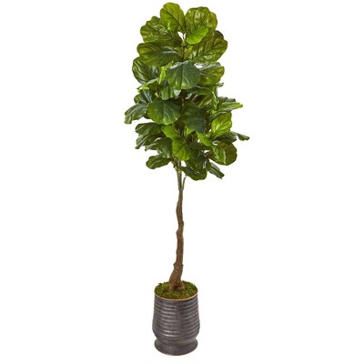 Nearly Natural 69-in Fiddle Leaf Tree in Ribbed Metal Planter (Real Touch)