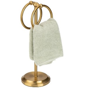 J&V TEXTILES Steel Towel Rack Holder Stand with 2 Hanging Rings for Bathroom Vanity Countertops - Space Saving Hand Towel Holder - 1 of 4