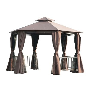 Resenkos Outdoor Garden Gazebo, Sunshade Gazebo Canopy,13' x 13' Double Roof Hexagon Outdoor Gazebo Canopy Shelter with Netting & Curtains, Coffee - 1 of 4