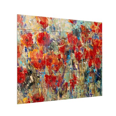 Trademark Fine Art -Tim Otoole 'Red Poppy Field Ii' Wood Slat Art