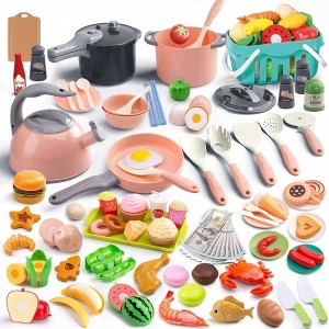130Pcs Kitchen Playset, Pots, Pans, Utensils, Food, Fruits, Veges, Basket, Dessert, Prop Money, Learning Gift - 1 of 4