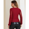 Allegra K Women's Long Sleeve Slim Fit Dressy Casual Wrap Ruched Mesh Blouse - 3 of 4