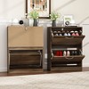 FUFU&GAGA Brown Woodgrain Double Drawer Flip-Flop Shoe Cabinet Hollow Out Design Natural Style - 2 of 4
