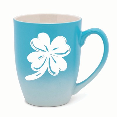 Elanze Designs Irish Four Leaf Clover Two Toned Ombre Matte 10 ounce New Bone China Coffee Tea Cup Mug, Teal and White