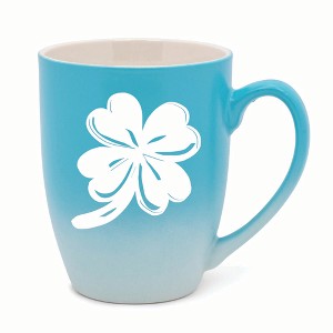 Elanze Designs Irish Four Leaf Clover Two Toned Ombre Matte 10 ounce New Bone China Coffee Tea Cup Mug, Teal and White - 1 of 4