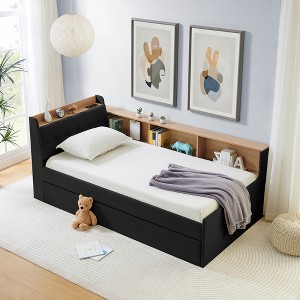 GDFStudio Contemporary Clara Velvet Upholstery Day Bed with Headboard, LED Lights, Wireless Charging - 1 of 4