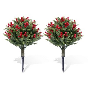 Artificial Topiary Trees Set of 2, Topiary Trees with Metal Ground Spike for Winter and Fall,Christmas Topiary Tree Outdoor Front Porch Garden - 1 of 4