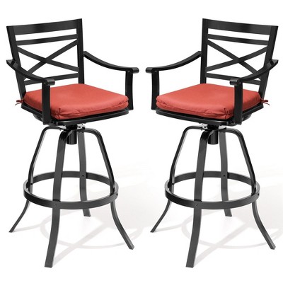 Crestlive Products Swivel Outdoor Bar Stools Set of 2 Patio Bar Height Chairs with Sunbrella Cushion and Cast Aluminum Frame