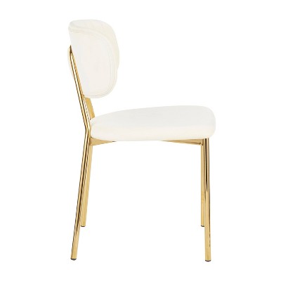 Set of 2 Cream Velvet Upholstered Side Chairs with Gold Metal Legs