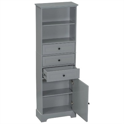 67.3 in. White Tall Storage Cabinet with 3 Drawers and Adjustable Shelves for Bathroom, Study, Office and Interior, MDF Board with Painted Finish