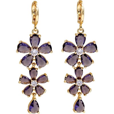Vuskdtei18K Gold Plated Flower Dangle Earrings for Women, Hypoallergenic Cubic Zirconia Earrings, Elegant Chandelier Drop Earrings