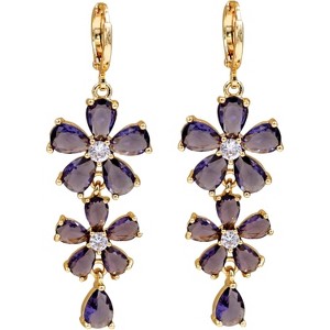 Vuskdtei18K Gold Plated Flower Dangle Earrings for Women, Hypoallergenic Cubic Zirconia Earrings, Elegant Chandelier Drop Earrings - 1 of 4