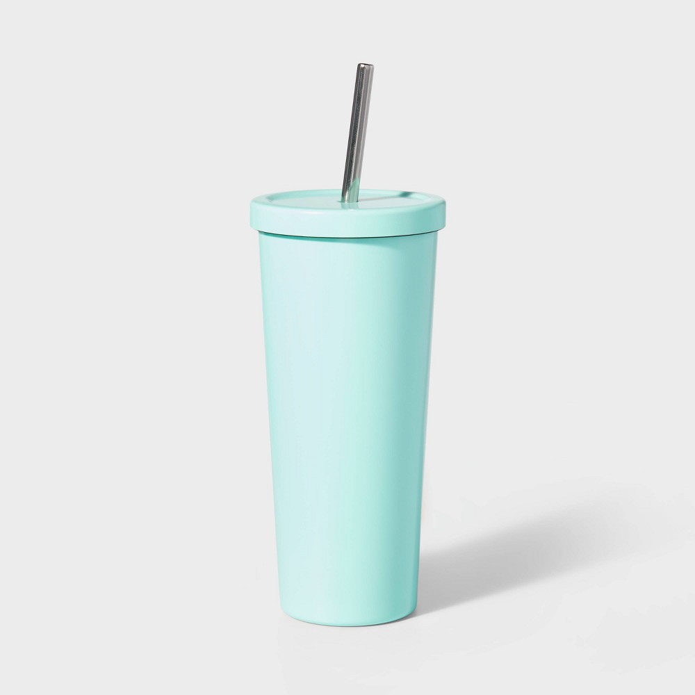 Photos - Glass 20oz Stainless Steel Tumbler with Straw Mint Green - Sun Squad™