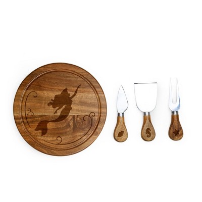 Toscana Little Mermaid Acacia Brie Cheese Cutting Charcuterie Board and Tools Set