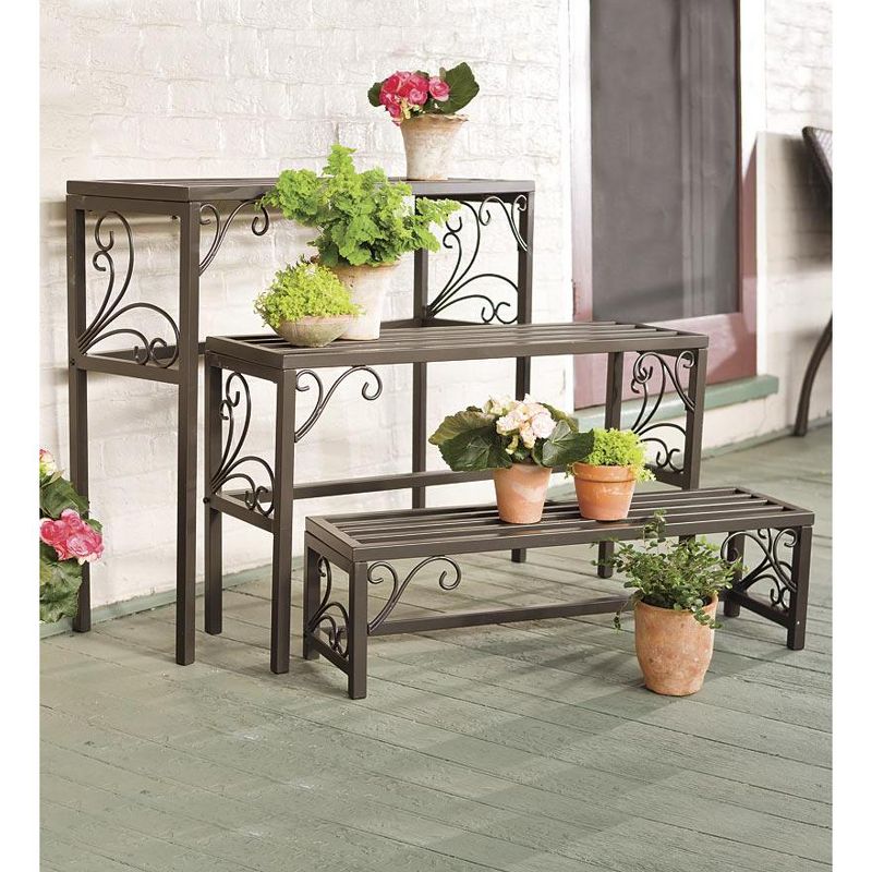 Plow & Hearth Set of 3 Nesting Metal Plant Stands with Scrollwork Design, 2 of 7