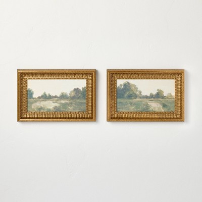 Image of 8"x12" Green Landscapes Framed Wall Art 2pc Set (No Glass) - Hearth & Hand™ with Magnolia