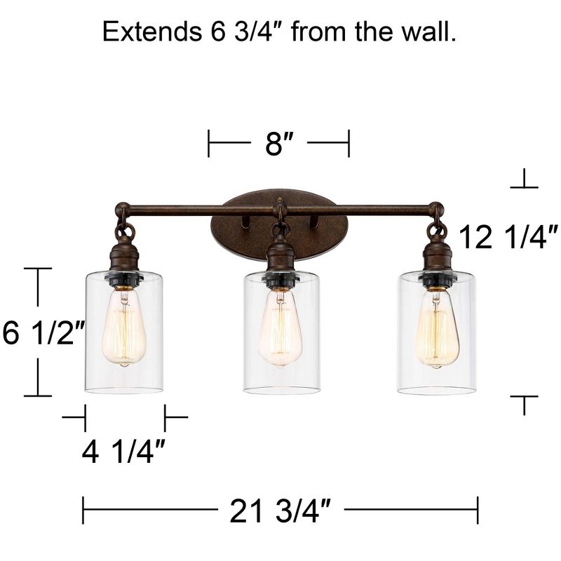 Franklin Iron Works Cloverly Industrial Rustic Wall Light Bronze Hardwire 21 3/4" Wide 3-Light LED Fixture Clear Glass for Bedroom Bathroom Vanity, 4 of 9