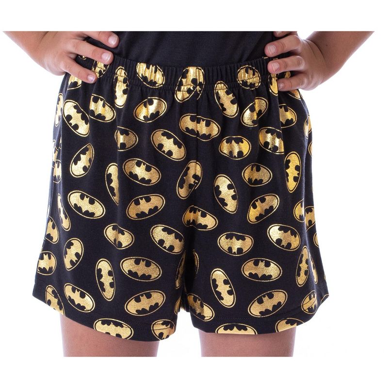 DC Comics Batgirl Superhero Gold Foil Logo Girls Short Sleeve Pajama Set Black, 3 of 5