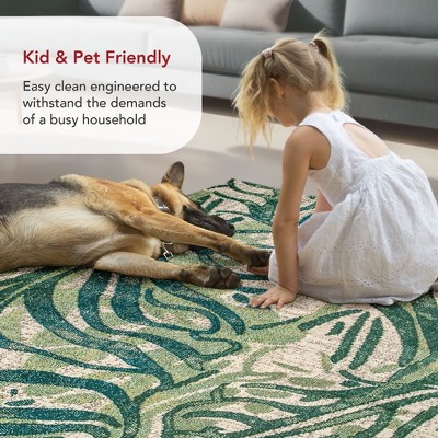 Green Floral Synthetic Easy Care Area Rug, 3' x 5'