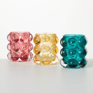 3.75" Bubble Texture Glass Votives - Set of 3, Multicolor - 1 of 4