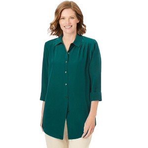 Woman Within No Iron Three-Quarter Sleeve Peachskin Shirt - 1 of 4