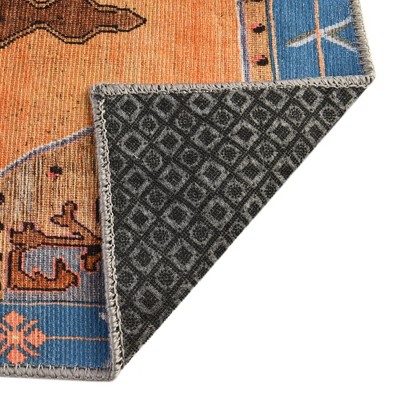 Timeless Orange and Blue Chenille Runner Rug