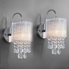 Possini Euro Design Modern Wall Light Sconces Set of 2 Chrome Hardwired 6" Fixture Curved Arm Clear Crystal Silver String Drum Shade for Bedroom House - 2 of 4