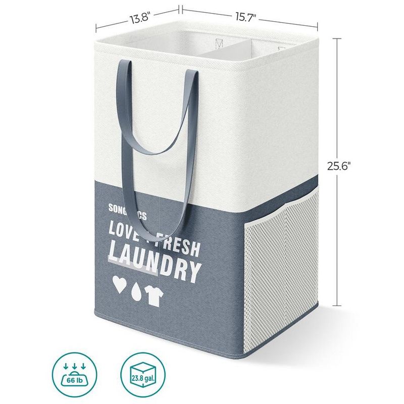 SONGMICS 23.8 Gallon (90L) Laundry Baskets Foldable Laundry Hamper with 2 Compartments Water-Repellent, 5 of 7