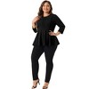 Agnes Orinda Women's Plus Size Pleated Crew Neck 3/4 Sleeve Peplum Dressy Casual Blouses - 3 of 4