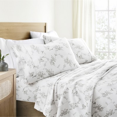 Botanical Cotton Flannel Sheets,  4PC Super Soft Bed Sheets, Easy Care, Floral Design - Becky Cameron