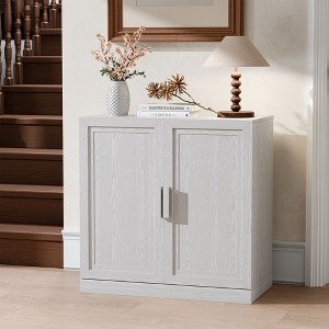 31 in. Tall Wood Grain Storage Cabinet in White, Storage Organizer with 2 Solid Wood Doors for Bedroom Living/Dinning Room - 1 of 4