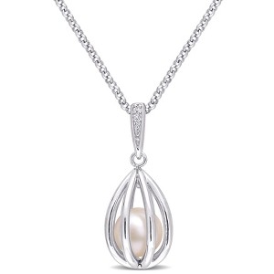 EVERLY JEWELRY | Sterling Silver 8-8.5mm Cultured Freshwater Pearl and Diamond Accent Pearl Necklace with Chain, 16" - 1 of 4